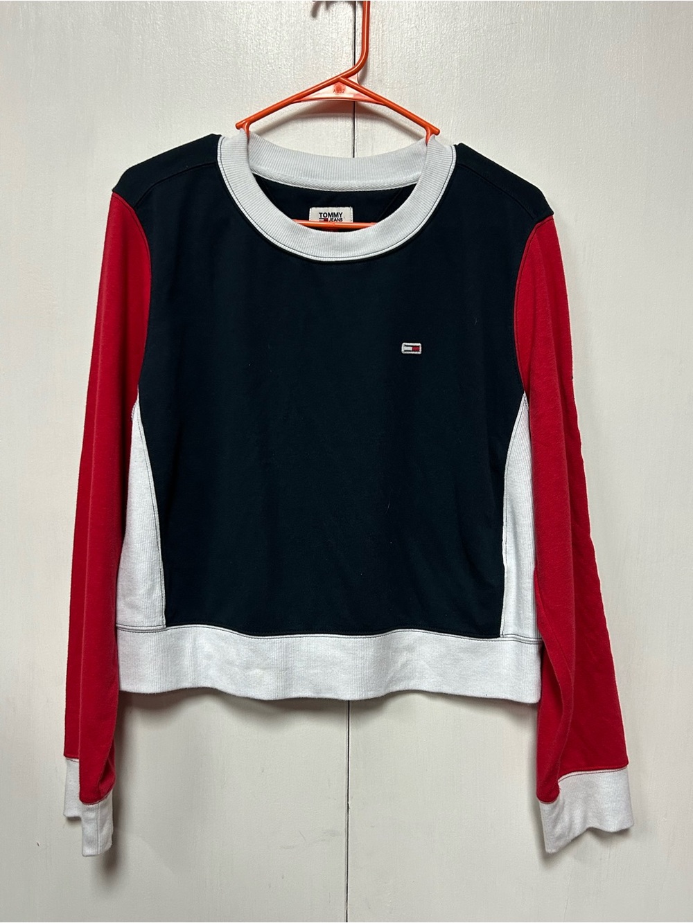 Tommy Hilfiger Black, Red & White Colorblock Crewneck Sweater